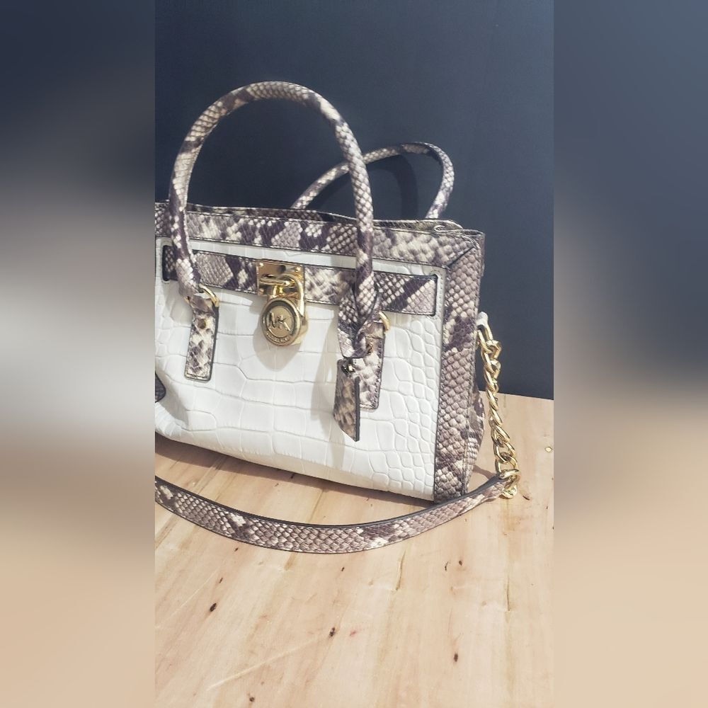 Michael Kors Hamilton Crocco Embossed Python Leather Bag - Picture 3 of 15